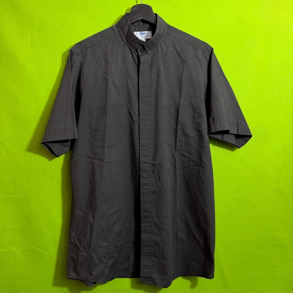 VTG RJ Toomey Summer Comfort Clerical Collar Shirt Black Short Sleeve Mens 15.5